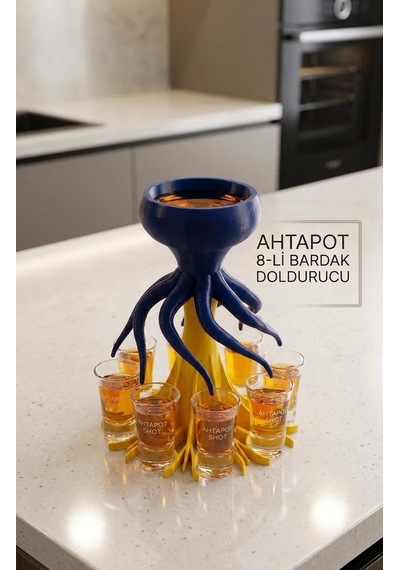Taraftar Renkli Ahtapot Tasarımlı 8'li Pratik Bardak Ve Shot Dağıtıcı -