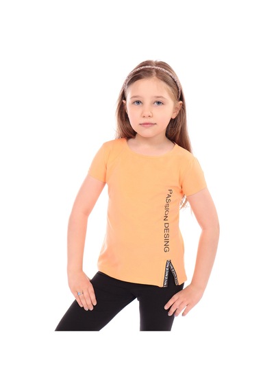 Toontoy Kids Toontoy Kız Bebek Baskılı Bisiklet Yaka Kısa Kollu Tişört - Yırtmaçlı Turuncu