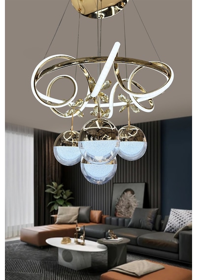 Kuzey İthal Küre 4 Toplu Led Avize - - Kumandalı / Gold Gold