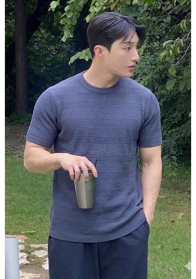 Tarz Cool Fitilli Triko Tişört Erkek Slim Fit Yazlık Premium Basic Üst Lacivert
