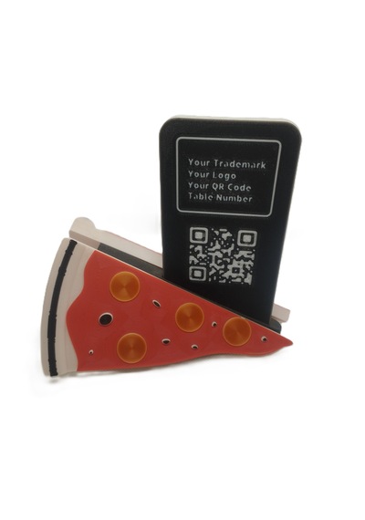 Mottopi Qr Menü Standı Pizza Dilim Tasarım / Dijital Menü Modern Stand,qr Menü Masaüstü Standı - 1 Adet Çok Renkli