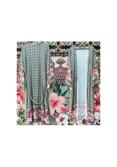 Lila Mare Geometrik Çiçekli Kimono Renkli Renkli