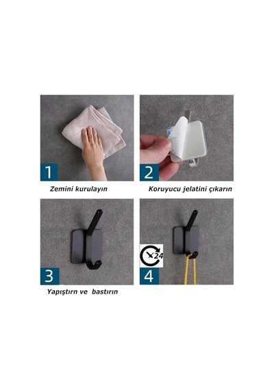 Yapışkanlı Metal Banyo Mutfak Eşya Havlu Vb. Ürün Askılığı Siyah -al4618 2 Adet Siyah Çok Renkli