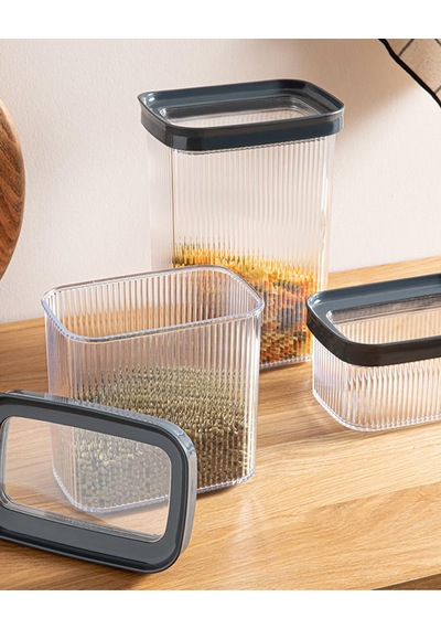 English Home Boston Plastik 3 Lü Dikdörtgen Erzak Kabı 700 + 1500 + 2000 Ml Antrasit Sku: Smg8690010197757 Açık