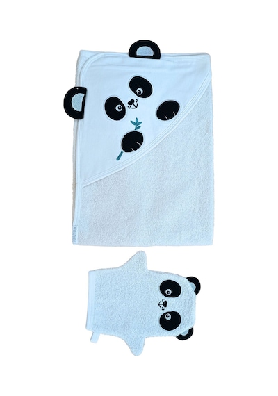 %100 Pamuklu & Başlıklı Bebek Banyo Havlusu - Panda Nakışlı & Keseli Havlu Seti - Yumuşak & Su Emici 0 - 4 Yaş