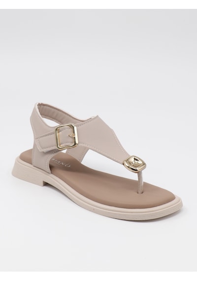 Nesilshoes Nesil Shoes Dvm 219 Bej Tokası Cırtlı Parmak Arası Sandalet