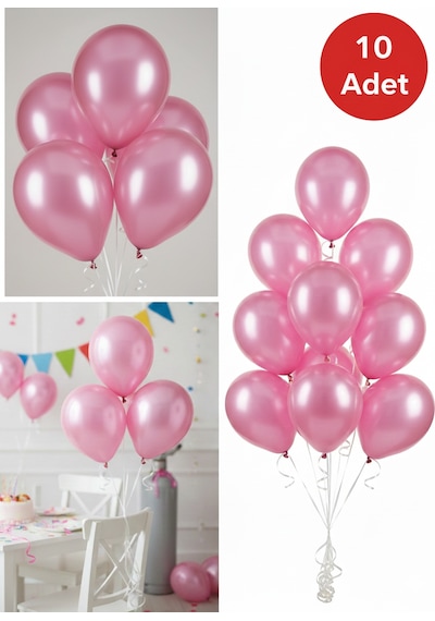 10 Adet Pembe Parıltılı Metalik Balonlar Parti & Kutlama Paketi Diğer