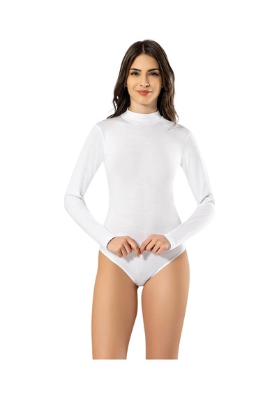 Hepsine Rakip Kadın Uzun Kol Balıkçıyaka Çıtçıtlı Pamuk Body Bayan Atlet Beyaz