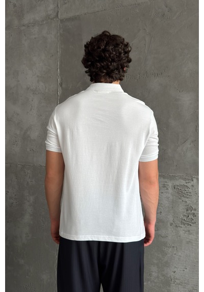 Erkek %100 Pamuk Düğmeli Polo Yaka T-shirt Beyaz