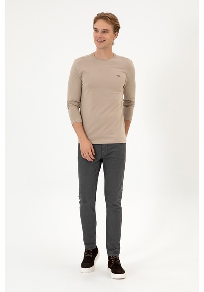 U.S. Polo Assn. Erkek Slim Fit Bisiklet Yaka Koyu Bej Süprem Basic Sweatshirt 50313744-VR088 U.S. Polo Assn. Erkek Slim Fit Bisiklet Yaka Koyu Bej Süprem Basic Sweatshirt 50313744-VR088