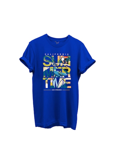 California Summertime Ve Tropikal Papağan Ve Palmiye Desenli %100 Pamuk Regular Fit Unisex T-shirt Mavi California Summertime Ve Tropikal Papağan Ve Palmiye Desenli %100 Pamuk Regular Fit Unisex T-shirt Mavi