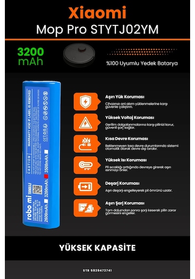 Xiaomi Mop Pro STYTJ02YM 3200mAh Robot Süpürge Bataryası