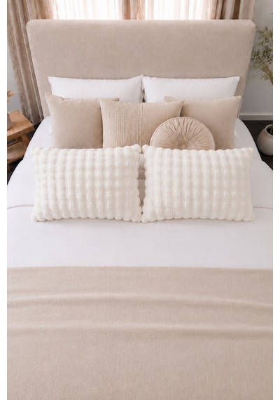 Bubble Kürklü Peluş 2'li Yastık Kılıfı 50x70 Cm Tavşan Tüyü Yumuşak Supersoft Dekoratif Krem