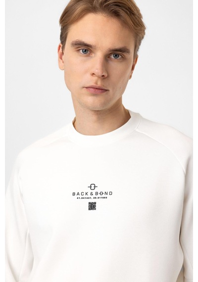 Backandbond Beyaz Regular Fit Pamuklu Bisiklet Yaka Kanguru Sweatshirt