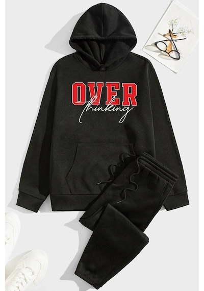 Uyguntarz Unisex Over Thinking Eşofman Takımı Siyah