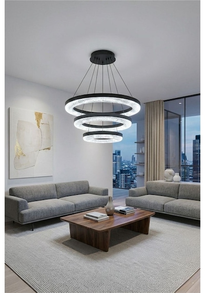LumiaLighting Vera Model Siyah Kumandalı 3 Renk Modu Ledli Modern Salon Mutfak Çocuk Yatak Odası Led Avize