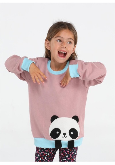 Panda Gülkurusu Kız Çocuk Sweatshirt Gülkurusu - Mint Gülkurusu