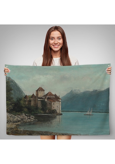Gustave Courbet - Cenevre Gölü'ndeki Chillon Kalesi Duvar Örtüsü-7094