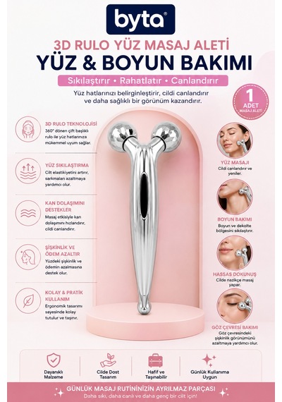3d Çift Başlıklı Yüz Masaj Aleti Yüz, Boyun Ve Dekolte İçin Rulo Masaj Aparatı
