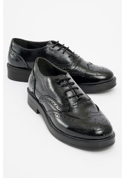 Luvishoes Avra Siyah Rugan Hakiki Deri Kadın Oxford Ayakkabı Siyah-Rugan