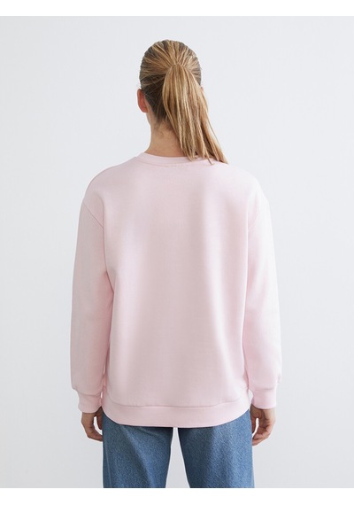 Lcw Comfort Pembe Nakışlı Oversize Kadın Kalın Sweatshirt