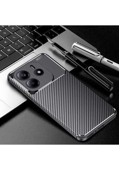 Xiaomi Redmi Note 14 4g Kılıf Karbon Görünümlü Silikon Kamera Korumalı Üstün Koruma Cherena Siyah