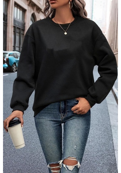 Unisex Butterfly & Letter Graphic Baskılı Bisiklet Yaka Sweatshirt Siyah