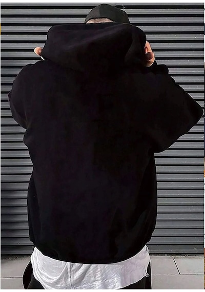 Blackjack Giyim Jus Baskılı Oversize Erkek Cepli Sweatshirt Siyah