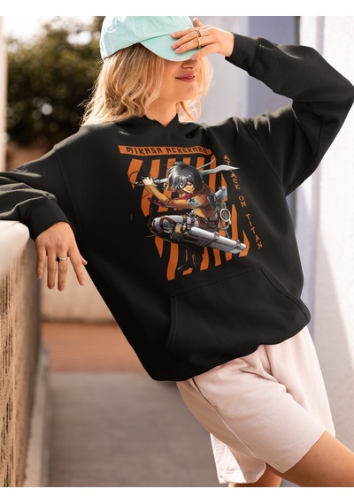 Sevbano Mikasa Ackerman Baskılı Unisex Oversize Attack On Titan Anime Hoo Siyah