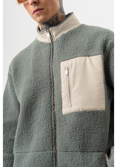 Respire Erkek Zip Oversize Teddy Ceket Yeşil