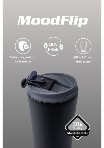 Cooker Moodflip 400 Ml Paslanmaz Çelik Bardak Termos Ckr2050 Siyah