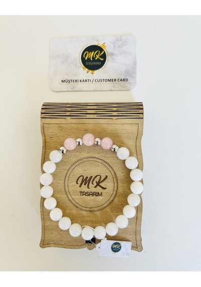 Mk Tasarım Gerçek Aytaşı Pembe Kuvars Taşı Bileklik Mk.37.004 Çok Renkli