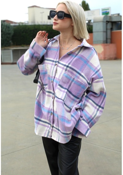 Madmext Lila Oversize Kadın Oduncu Gömlek Mg1589