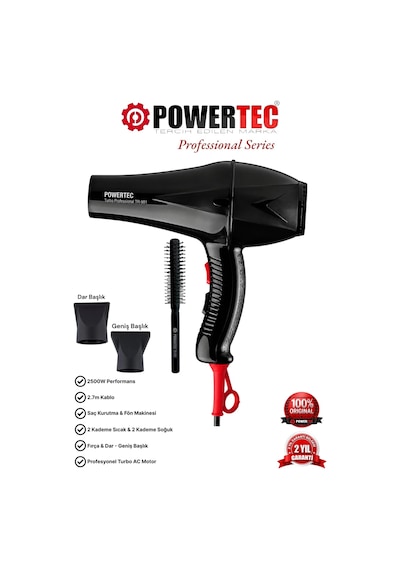 Powertec TR-901 Profesyonel Fön Makinesi + Berber Fön Fırçası