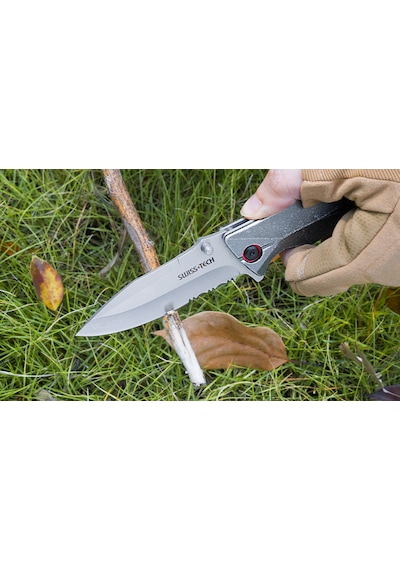 Swisstech Aliminum Serrated Folding Knife Açık Gri