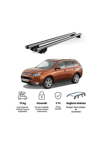 Kanca Mıtsubıshı Outlander 2013 Ve Sonrası Uyumlu Gri Kilitli Ara Atkı 130cm Port Bagaj Tavan Barı