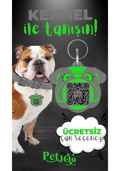 Petjoo 16.Kennel Yeşil-Gri Qr'lı Köpek Künyesi