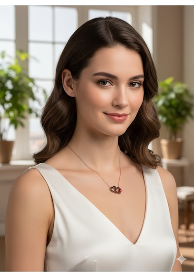 925 Ayar Papatya Silver Siyah Taşlı Çift Kalp Uğur Böceği Kolye.rose.gold.rodaj Gümüş