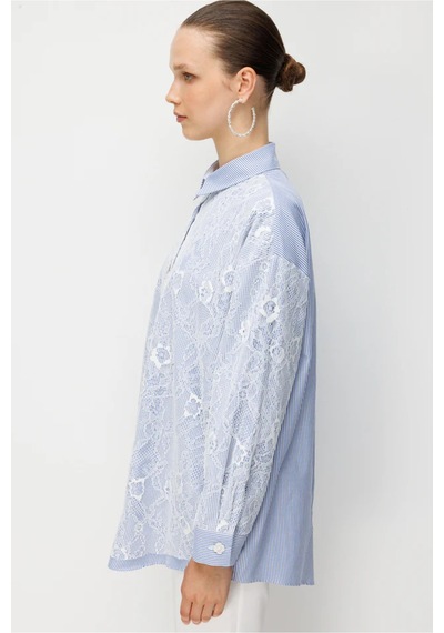 Ghisa Dantel Kumaş Mixli Tunik Mavi - 877024323 Mavi