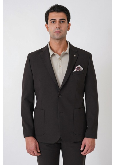 Slim Fit Torba Cep Esnek Pamuklu Kahverengi Ceket C 754