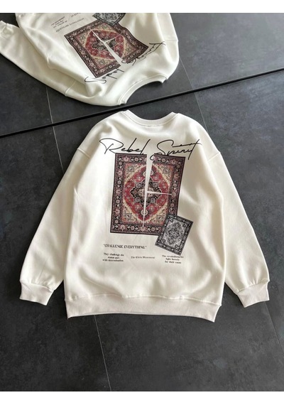Modi Green Baskılı Erkek Günlük Stil Beyaz Bisiklet Yaka Sweatshirt 2XL