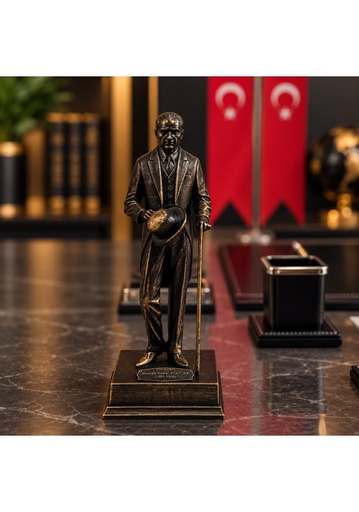 16 Parça Kristal Masaüstü İsimlik Ve Ofis Seti Atatürk, Kartal, Adalet Heykeli Ve Türk Bayraklı Siyah - Gold