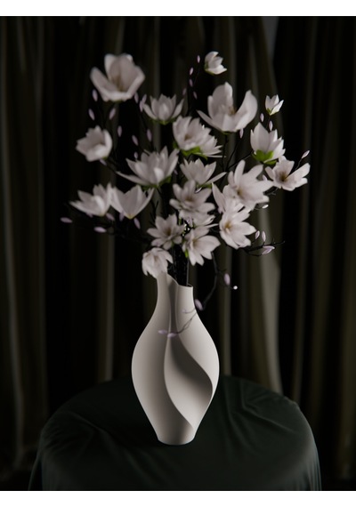 Modern Spiral Formlu Dekoratif Vazo Mat Beyaz 3d Tasarım
