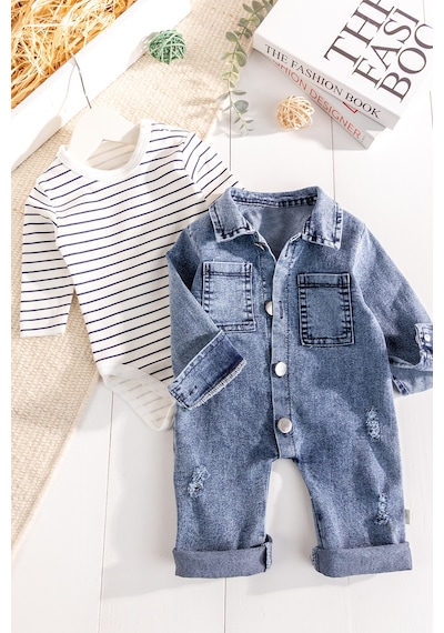 Denim 2'li Erkek Bebek Kot Tulum mavi