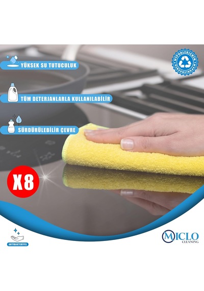 Mikrofiber Temizlik Bezi Klasik Serii 250 Gsm Banyo, Mutfak Bezi Bulaşık Kurulama Bezi 4 Renk X8 Adet Belirtilmemiş