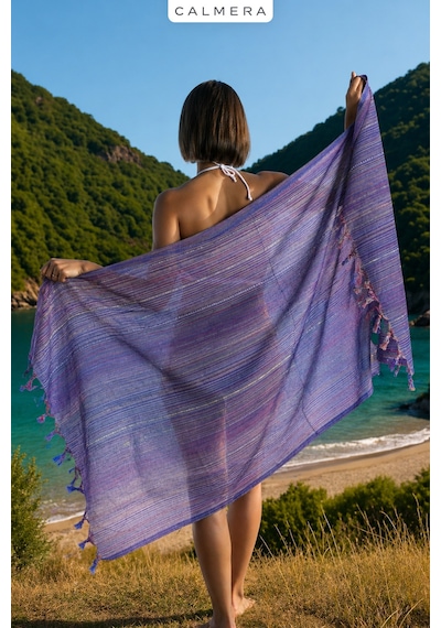 Calmera Etnika Peştemal İnce - Renkli Saçaklı Plaj Pareo, Deniz, Havuz, Yoga, Kamp, Pilates Havlusu - Mor