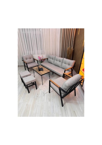 Balkon, Bahçe - Metal Kanepe Koltuk Takımı 3+1+1 + 2 Adet Puf + Sehpa Balkon, Bahçe - Metal Kanepe Koltuk Takımı 3+1+1 + 2 Adet Puf + Sehpa