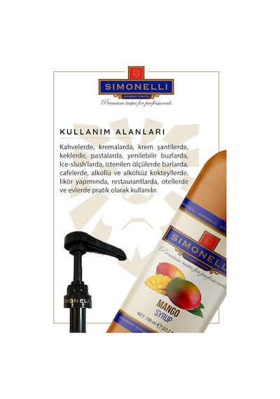 Simoenlli Kahve Şurubu Mango Aromalı 700 ML + Pompa Simonelli