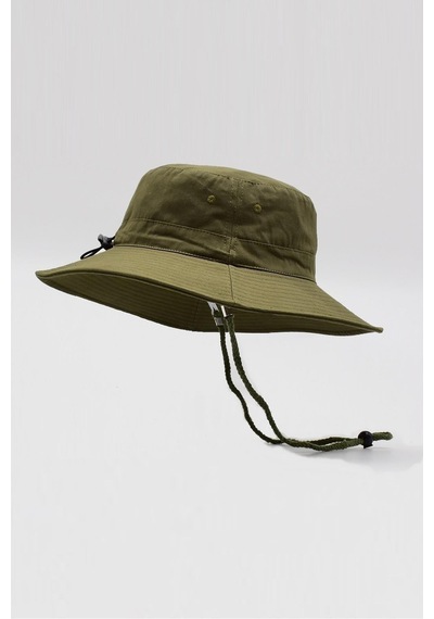 Külah Kadın Haki Outdoor Şapka İpli Bucket Safari Şapkası - Standart Haki