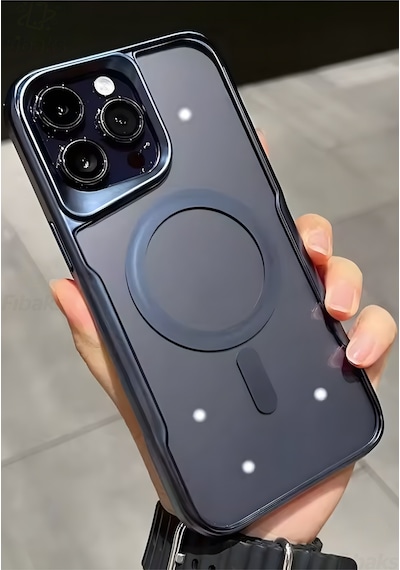 Fibaks iPhone 15 Pro Uyumlu Kılıf Prizma Kamera Çıkıntılı Magsafe Şarj Destekli Mat Renkli Şeffaf Kapak Lacivert